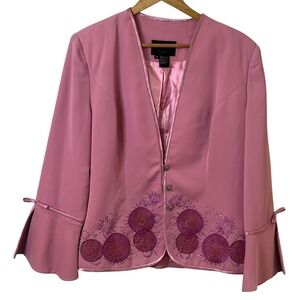 VTG‎ Ashro Woman's Pink Starburst Beaded Flared Sleeve Lined Blazer Wedding 14